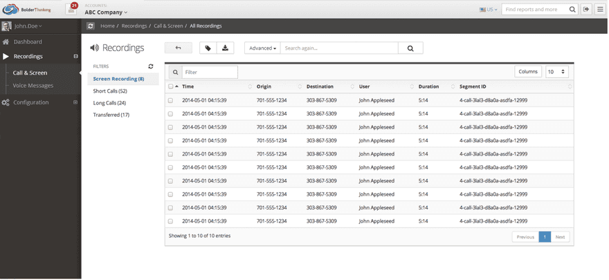 Recordings Detail Screen